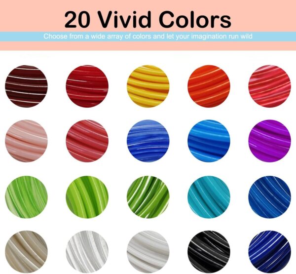 3D Pen Filament PLA, 20 Colors 1.75mm 3D Printing Filament Refills, Diameter Tolerance±0.02mm, Total 100 Meters, 3D Pen Refills for Jandi, LIHUACHEN, MYNT3D, SCRIB3D, Yummici, WGP Pens - Image 3