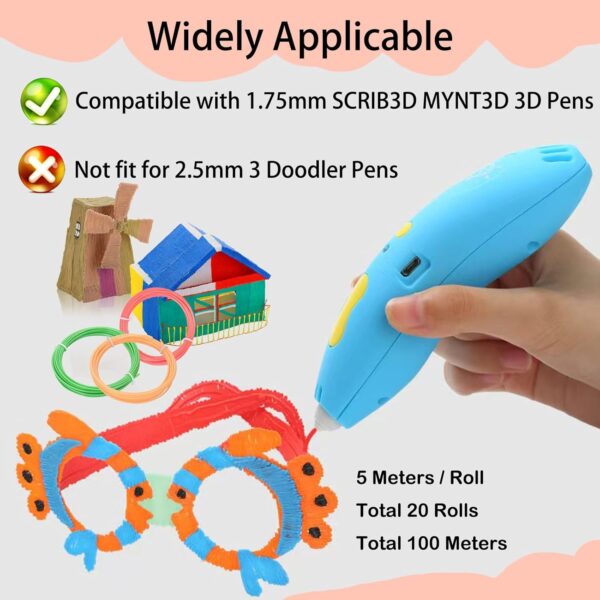 3D Pen Filament PLA, 20 Colors 1.75mm 3D Printing Filament Refills, Diameter Tolerance±0.02mm, Total 100 Meters, 3D Pen Refills for Jandi, LIHUACHEN, MYNT3D, SCRIB3D, Yummici, WGP Pens - Image 5