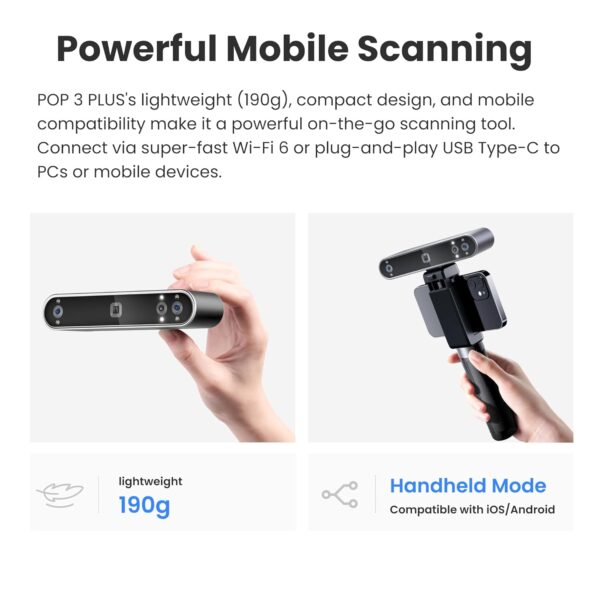 Revopoint POP3 Plus 3D Scanner for 3D Printing, Handheld 3D Printer Scanner 0.04mm Precision, Full-Color Scan for Medium Object, Support for Android/iOS/Win/MacOS, Advanced - Image 7