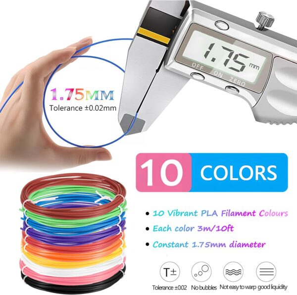 3D Pen Filament Refills,10 Colors,10 Feet Per Color,1.75mm PLA Compatible with Most 3D Pens and 3D Printers - Image 3