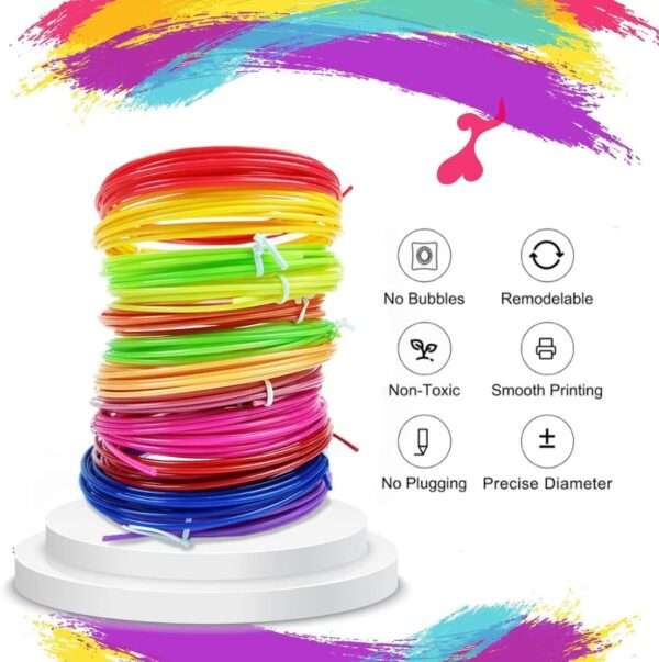 3D Pen Filament Refills and 3D Printing Drawing Book Set, 24 Colors 1.75mm PLA Filament,Total 240 feet, Compatible with Most 3D Pens, with Reusable Colorful 40 Patterns Thick Paper Template - Image 4