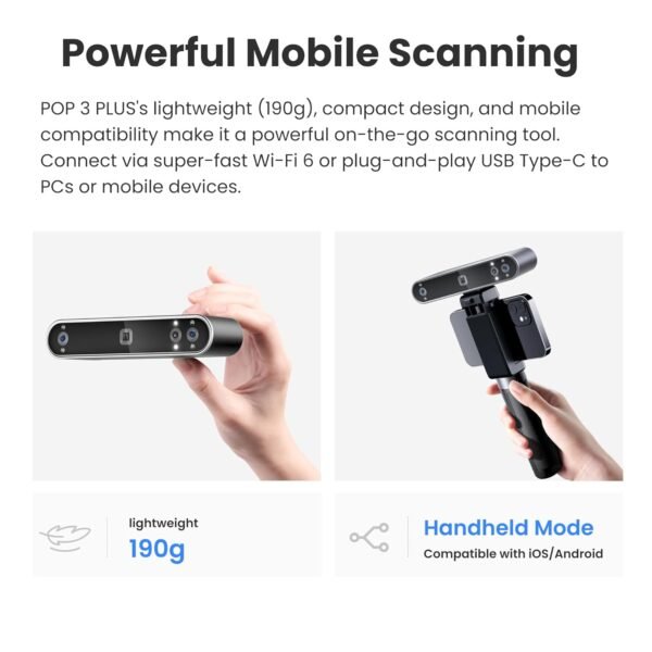 Revopoint POP3 Plus 3D Scanner for 3D Printing, Handheld 3D Printer Scanner 0.04mm Precision, Full-Color Scan for Medium Object, Support for Android/iOS/Win/MacOS, Standard - Image 7