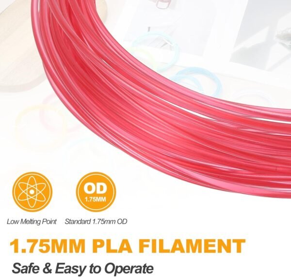 MECCANIXITY 2 Pcs 3D Pen Filament, 1.75mm Dia 33ft Length PLA 3D Printing Pen Filament Refills for 1.75mm 3D Printing Pen, Transparent Red - Image 3