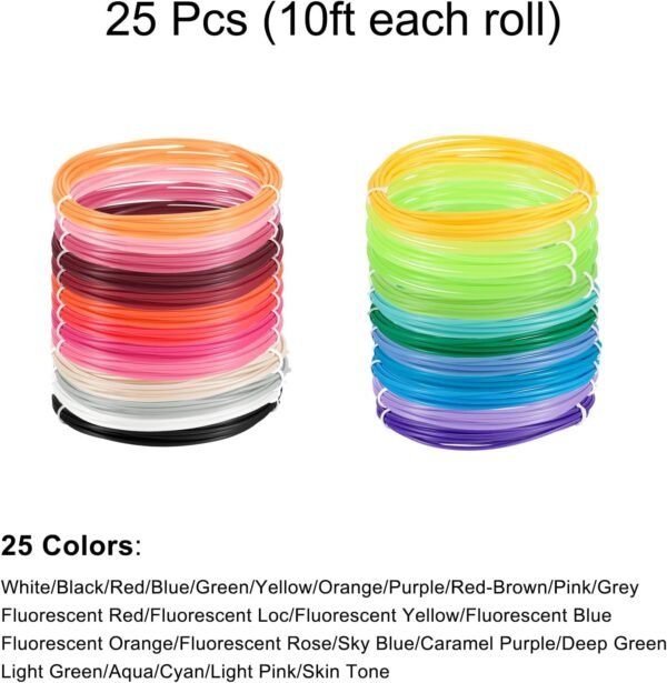uxcell 3D Pen Filament Refills, 25 Colors 3D Pen PLA Filament 1.75mm, 10 Feet Each Color, 250 Feet in Total, for 3D Drawing Pen Refill - Image 3