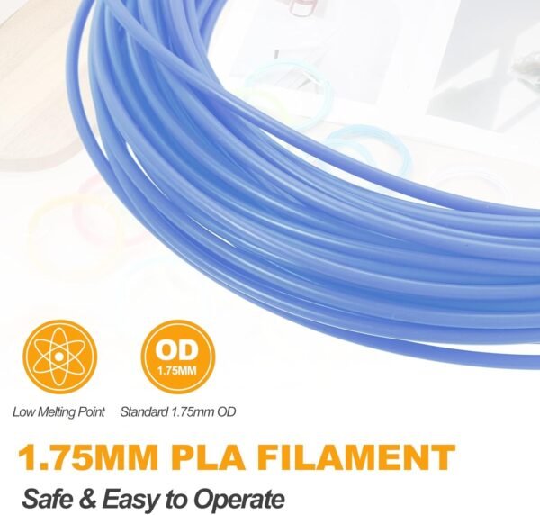 MECCANIXITY 2 Pcs 3D Pen Filament, 1.75mm Dia 33ft Length PLA 3D Printing Pen Filament Refills for 1.75mm 3D Printing Pen, Fluorescent Blue - Image 3
