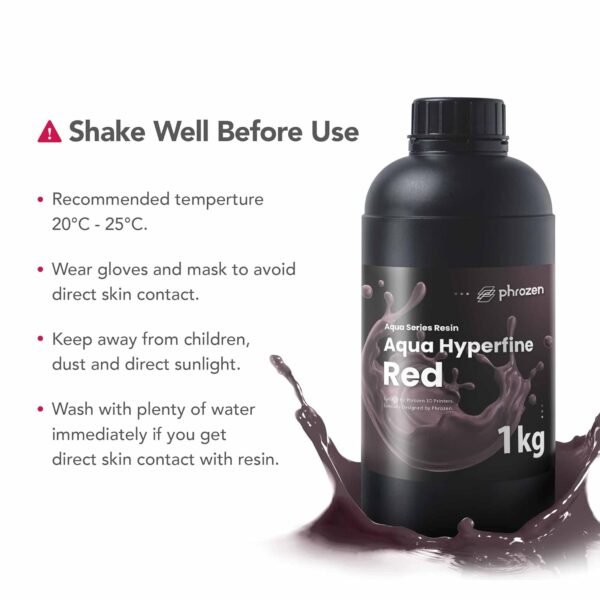 phrozen Aqua Hyperfine Photopolymer Resin for 9K, 12K or Higher Resolution 3D Printers, 405nm LCD UV-Curing 3D Printing with Low Shrinkage & Superior Precision, Smooth Surface Finish (Red, 1KG) - Image 6