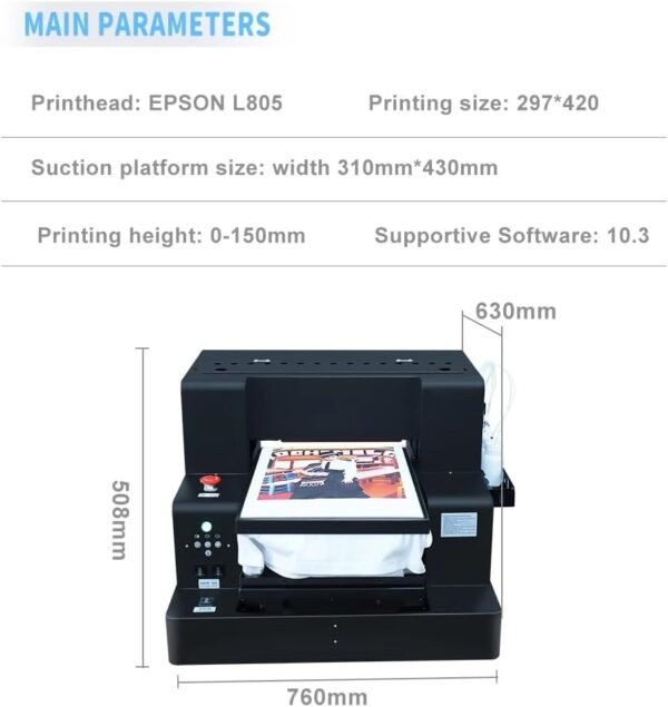 A3 DTG Printer for Tshirt Textile Clothes Bags Printing Machine Garment DTF Flatbed Printers for Black T-Shirt Jeans XP600 - Image 7