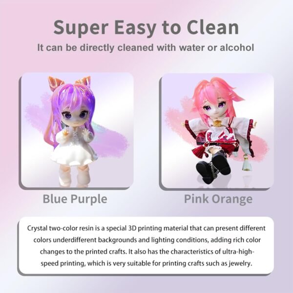 Crystal Bicolor Water Washable Resin 3D Printer UV-Curing Resin 405nm Photopolymer for LCD/DLP High Precision Low Shrinkage Low Odor Dual Color Blue Purple 1KG - Image 3