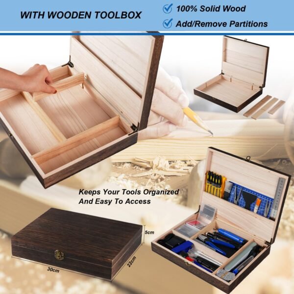 3D Printing Tool Kits for 3D Printer with Wood Toolbox 124Pcs 3D Printing Accessory Includes Deburring Tool,Sanding Pens, Tube Cutter for 3D Print Model Removing, Cleaning, Finishing - Image 4
