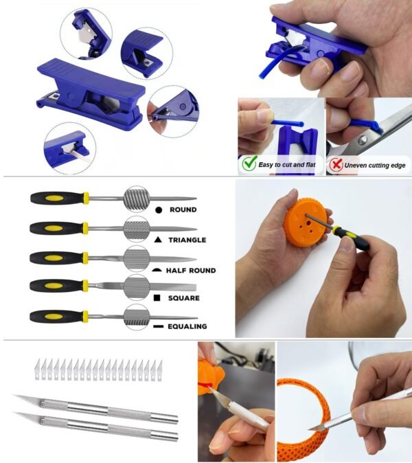 3D Printing Tool Kits for 3D Printer with Wood Toolbox 124Pcs 3D Printing Accessory Includes Deburring Tool,Sanding Pens, Tube Cutter for 3D Print Model Removing, Cleaning, Finishing - Image 5
