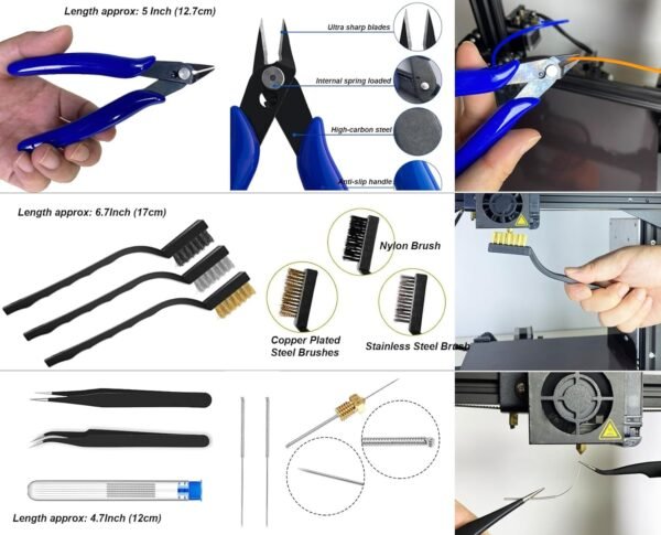 3D Printing Tool Kits for 3D Printer with Wood Toolbox 124Pcs 3D Printing Accessory Includes Deburring Tool,Sanding Pens, Tube Cutter for 3D Print Model Removing, Cleaning, Finishing - Image 6