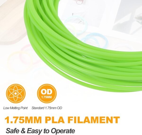 MECCANIXITY 2 Pcs 3D Pen Filament, 1.75mm Dia 33ft Length PLA 3D Printing Pen Filament Refills for 1.75mm 3D Printing Pen, Fluorescent Green - Image 3