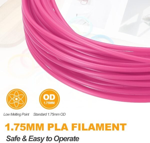 MECCANIXITY 2 Pcs 3D Pen Filament, 1.75mm Dia 33ft Length PLA 3D Printing Pen Filament Refills for 1.75mm 3D Printing Pen, Rose Red - Image 3
