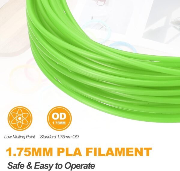 MECCANIXITY 2 Pcs 3D Pen Filament, 1.75mm Dia 33ft Length PLA 3D Printing Pen Filament Refills for 1.75mm 3D Printing Pen, Green - Image 3