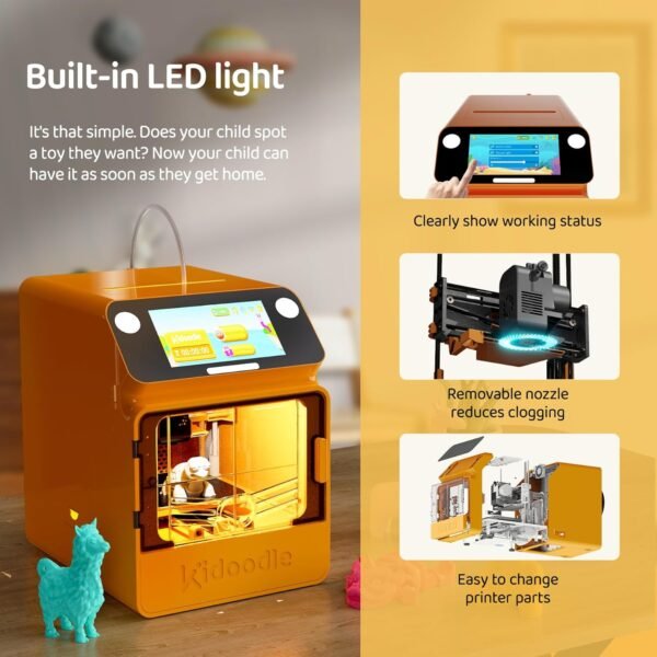 Kidoodle Mini 3D Printer for Kids & Beginners, 600mm/s High Speed Printing, Auto-Leveling/Child-Safe Design/5" Touch Screen, Pre-Assembled with Wi-Fi/App Control, Easy Setup for Home/School - Image 7
