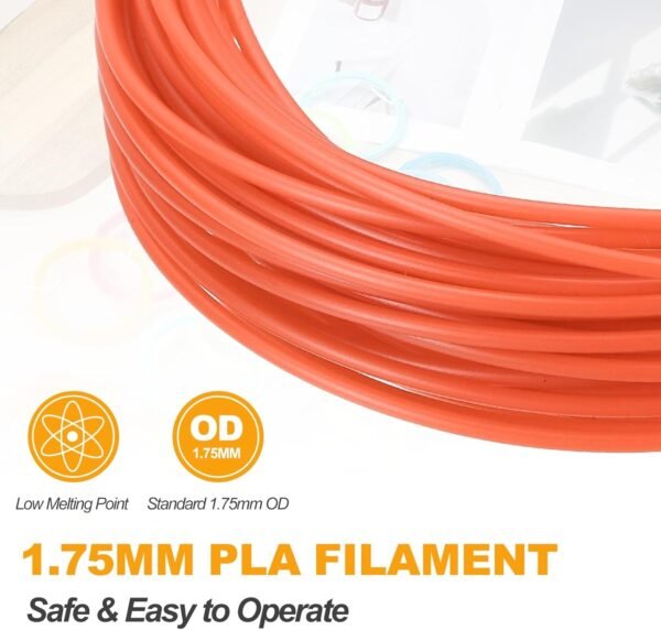 MECCANIXITY 2 Pcs 3D Pen Filament, 1.75mm Dia 33ft Length PLA 3D Printing Pen Filament Refills for 1.75mm 3D Printing Pen, Orange - Image 3