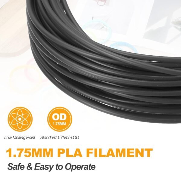 MECCANIXITY 2 Pcs 3D Pen Filament, 1.75mm Dia 33ft Length PLA 3D Printing Pen Filament Refills for 1.75mm 3D Printing Pen, Black - Image 3