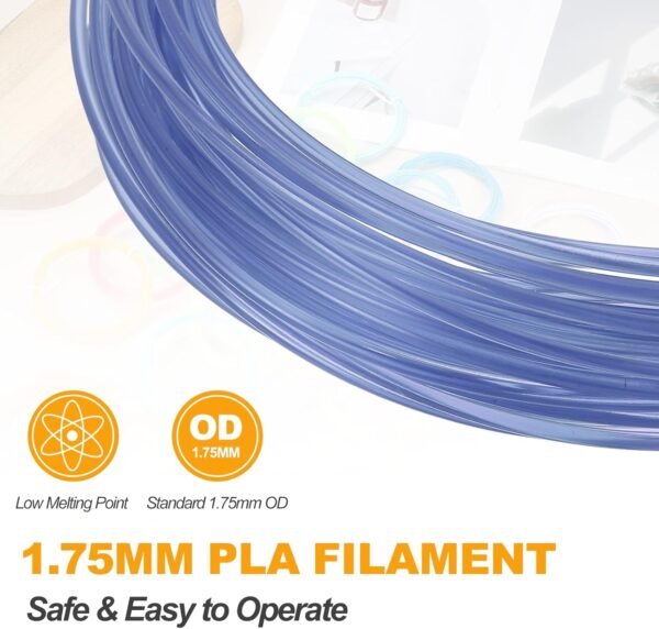 MECCANIXITY 2 Pcs 3D Pen Filament, 1.75mm Dia 33ft Length PLA 3D Printing Pen Filament Refills for 1.75mm 3D Printing Pen, Transparent Blue - Image 3