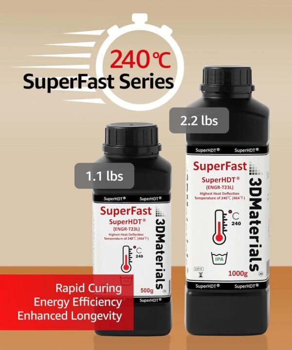 SuperHDT 3D Printer Resin, Highest Heat Deflection Temperature 464°F, Made in Korea by 3DMaterials (1000g, Amber) - Image 5