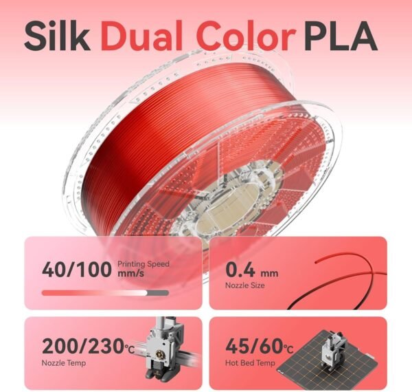 Chitu Systems Conjure Silk PLA 3D Printer Filament, 2KG Spool (4.4lbs), 1.75mm Dual Color Filament, Dimensional Accuracy +/-0.02mm, Silk 3D Printing Filament Bundle, (Black Red 2-Pack) - Image 3