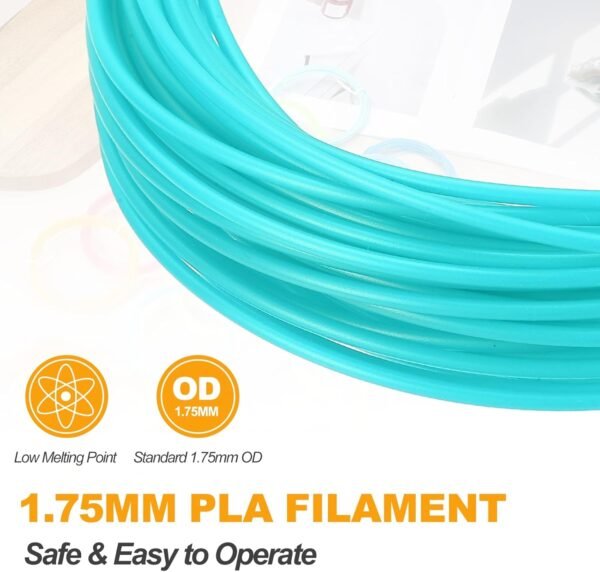 MECCANIXITY 2 Pcs 3D Pen Filament, 1.75mm Dia 33ft Length PLA 3D Printing Pen Filament Refills for 1.75mm 3D Printing Pen, Blue Green - Image 3