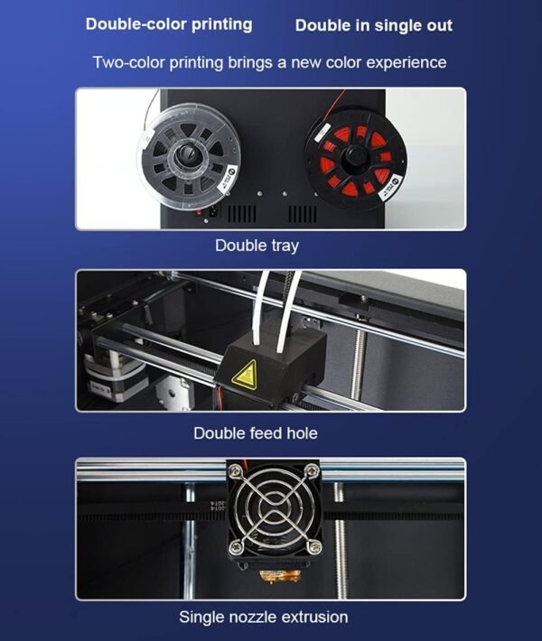Professional FDM 3D Printer with Mix-Color Printing Large Size 300×225×320Mm Adjustable Dual Extruder Design and Break-Resuming Function 6 Mm Hotbed DIY Kit - Image 3