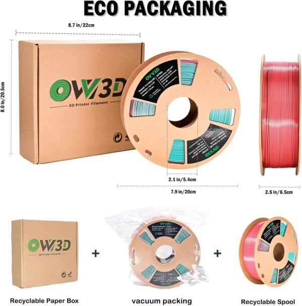 OVV3D PLA Filament 1.75mm Tri-Colors, 3D Printer Filament Silk PLA Filament, Rainbow PLA Filament with Silk PLA Sky Blue, Pink and Yellow, 3D Printing Filament +/-0.02mm, 1kg/2.2lbs - Image 6