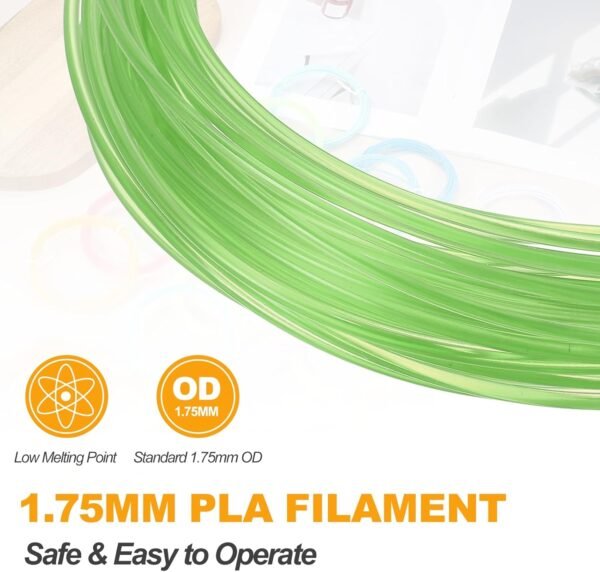 MECCANIXITY 2 Pcs 3D Pen Filament, 1.75mm Dia 33ft Length PLA 3D Printing Pen Filament Refills for 1.75mm 3D Printing Pen, Transparent Green - Image 3