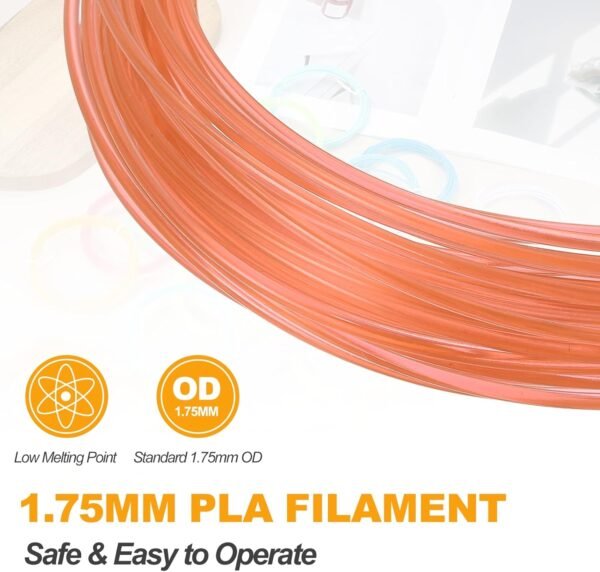 MECCANIXITY 2 Pcs 3D Pen Filament, 1.75mm Dia 33ft Length PLA 3D Printing Pen Filament Refills for 1.75mm 3D Printing Pen, Transparent Orange - Image 3