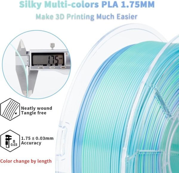 ZIRO Silk Fast Color Changing PLA Filament, Shine Multi Colors Filament 1.75mm, Dimensional Accuracy +/-0.03mm, Fit Most 3D Printers, Personality Pure, 1KG Spool - Image 4