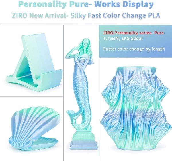 ZIRO Silk Fast Color Changing PLA Filament, Shine Multi Colors Filament 1.75mm, Dimensional Accuracy +/-0.03mm, Fit Most 3D Printers, Personality Pure, 1KG Spool - Image 6