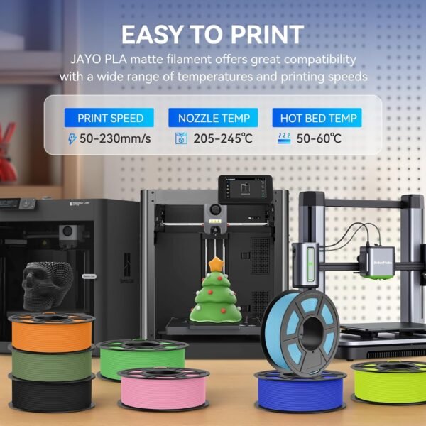 JAYO Matte PLA Filament 1.75mm 4.4KG Bundle, PLA Matte 3D Printer Filament, Dimensional Accuracy +/- 0.02 mm, 4 Pack 1.1kg Spool (Black*4) - Image 8