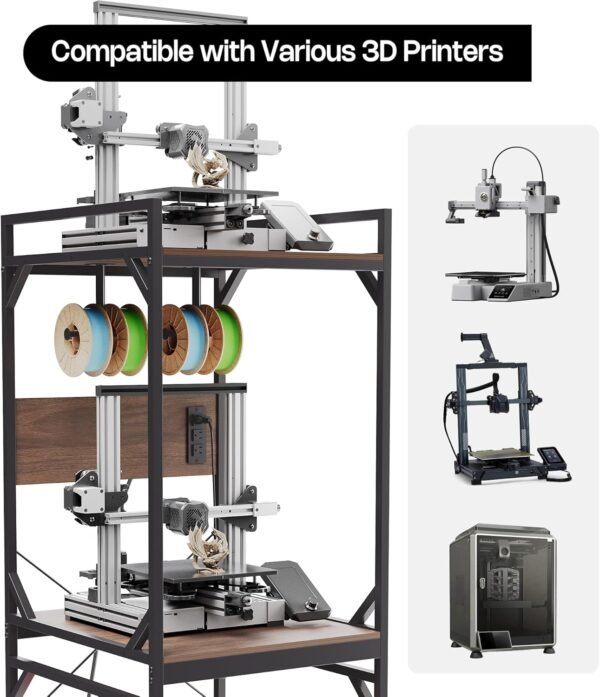 𝐂𝐫𝐚𝐟𝐢𝐭 3D Printer Cabinet with Filament Storage, 3D Printer Stand Table with Filament Spool Holder Rack, Sturdy 3D Printing Shelf Desk, Heavy Duty Workbench for Workshop Studio Office Home - Image 3