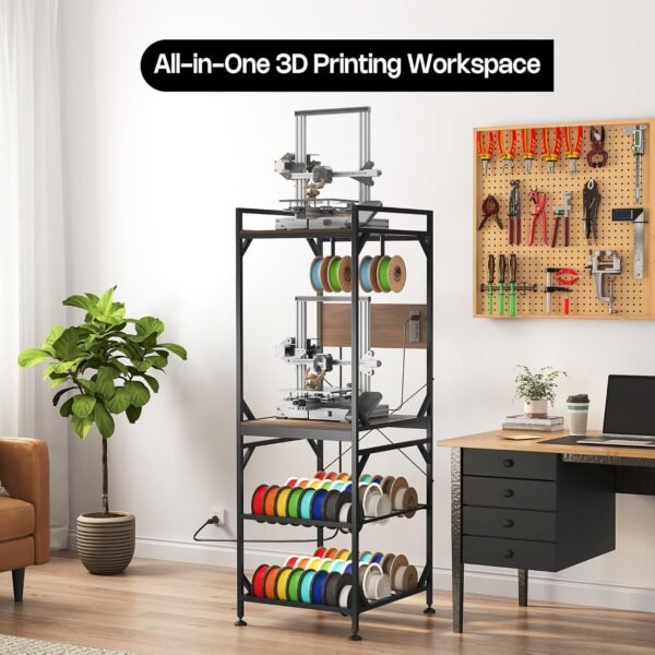𝐂𝐫𝐚𝐟𝐢𝐭 3D Printer Cabinet with Filament Storage, 3D Printer Stand Table with Filament Spool Holder Rack, Sturdy 3D Printing Shelf Desk, Heavy Duty Workbench for Workshop Studio Office Home - Image 7