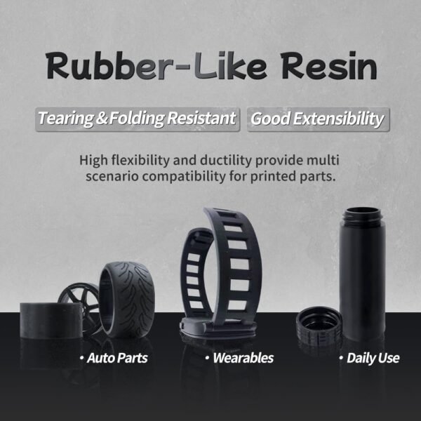 Rubber-Like Flexible Resin for 3D Printer, 405nm Fast UV-Curing Flexible Resin, High Extensibility & Flexbility & Rapid Photopolymer for 14K Capable LCD/DLP/SLA 3D Printing (1000g） (Black) - Image 4