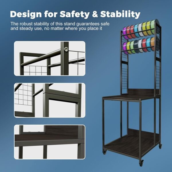 3D Printer Stand with Double Layer 3D Printer Filament Storage Rack, TR22 Heavy Duty Mobile Printer Table with Wheels for Studio Office Storage and Organization - Image 4