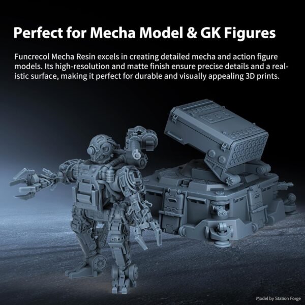 FUNCECOL Mecha 3D Printer Resin, Wear-Resistant Matte 3D Resin Low Shrinkage 405nm UV-Curing Resin,High Precision Liquid Print Resin for LCD/DLP/MSLA Printer, Grey 1KG - Image 4