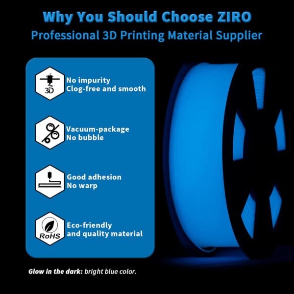 ZIRO Glow in The Dark Filament, PLA Filament 1.75mm, Luminous 3D Printer Material, Strong Glow Effect 1KG(2.2lbs) Spool, Dimensional Accuracy +/- 0.03mm, fit Most FDM 3D Printers, Blue - Image 3