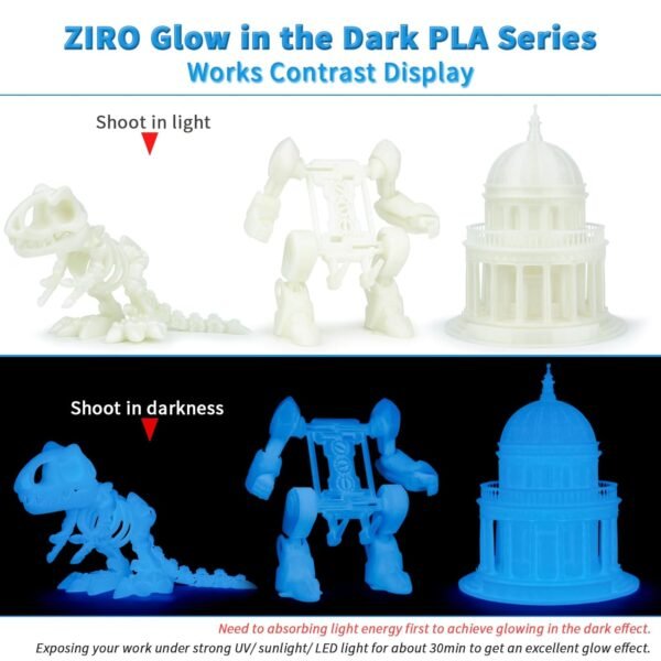 ZIRO Glow in The Dark Filament, PLA Filament 1.75mm, Luminous 3D Printer Material, Strong Glow Effect 1KG(2.2lbs) Spool, Dimensional Accuracy +/- 0.03mm, fit Most FDM 3D Printers, Blue - Image 6