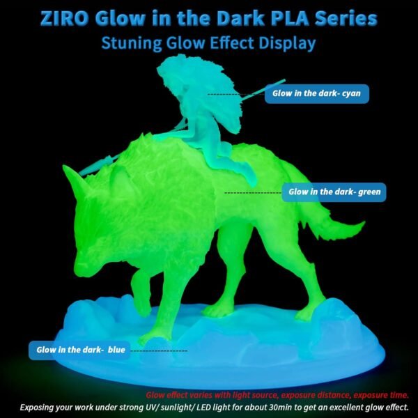 ZIRO Glow in The Dark Filament, PLA Filament 1.75mm, Luminous 3D Printer Material, Strong Glow Effect 1KG(2.2lbs) Spool, Dimensional Accuracy +/- 0.03mm, fit Most FDM 3D Printers, Blue - Image 7