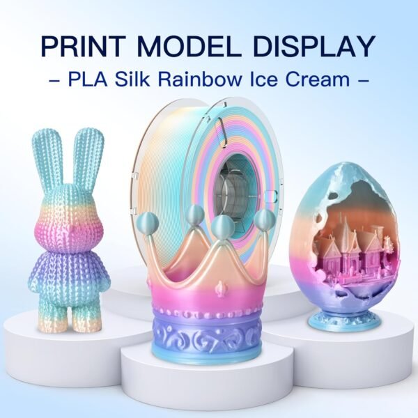 3D Printer Filament Bundle Silk Shiny PLA Filament Fast Color Change Toughness Upgraded 3D Printing Filament, 1.75mm 1kg(2.2lb), Silk Rainbow Ice Cream - Image 4