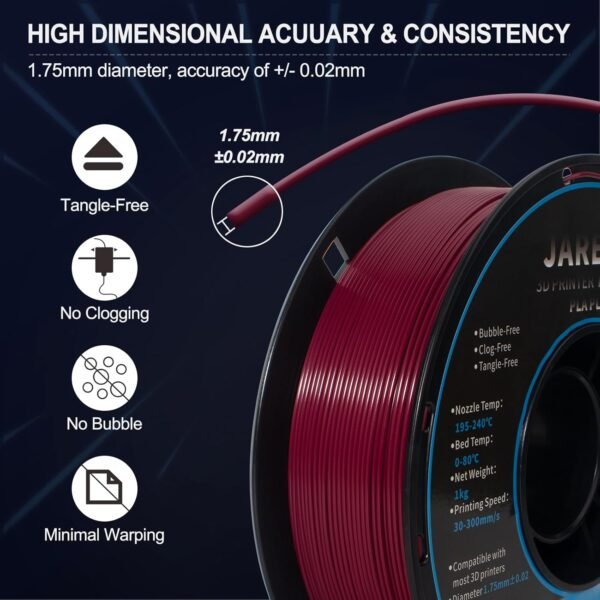 PLA Filament 1.75mm Merlot Maroon 1KG, Clog-Free 3D Printer Filament Dimensional Accuracy +/- 0.02mm,High Speed Printing 1kg Spool(2.2lbs) 3D Printing Filament Fits for Most FDM 3D Printer - Image 4