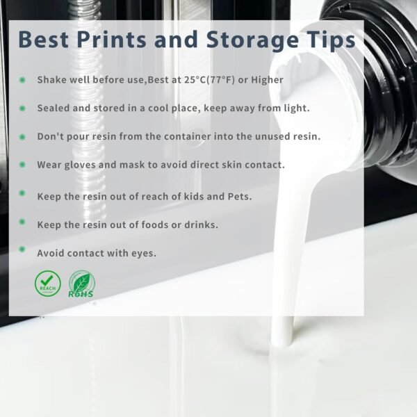 FUNCECOL 3D Printer Resin, High Precision & Opaque Appearance, Easy to Use for 405nm UV-Curing LCD/DLP/MSLA Resin Printers, 8K Standard 3D Printing Resin 1000g - White - Image 7