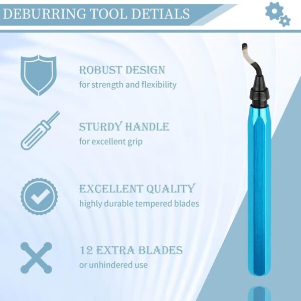 Deburring Tool with 12 High Speed Steel Blades, Deburring Tool 3D Printing, Deburring Tool for Metal, Resin, Copper, Plastic, PVC Pipes, 3D Printed Edges (1 Blue Handle) - Image 4