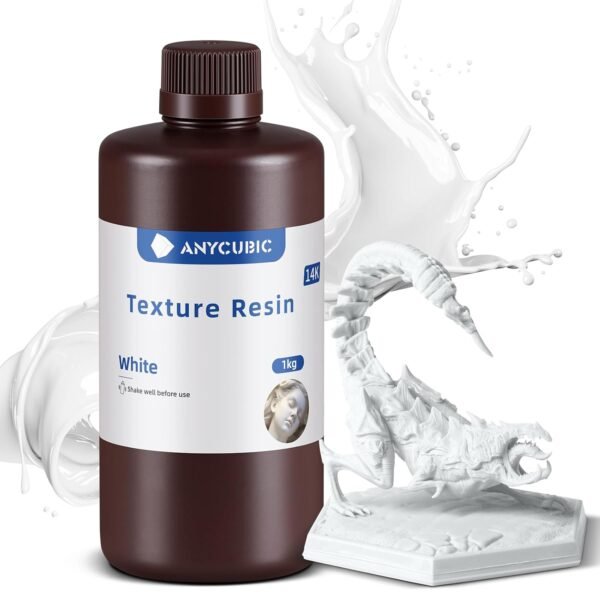 ANYCUBIC 14K 3D Printer Resin, Superior Precision Texture Resin, Model Matte Finish, Lower-Odor, Upgraded Toughness 3D Printing Resin for All LCD Resin 3D Printers (White, 1kg)