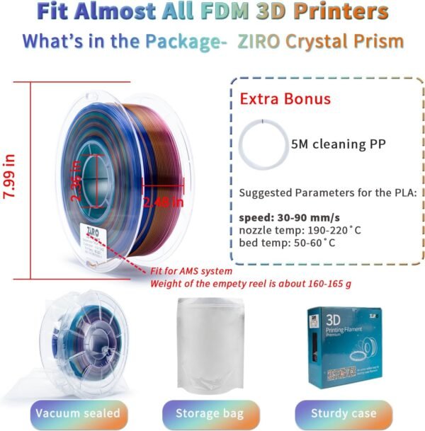 ZIRO Fast Color Changing PLA, Transluent Multicolor Filament 1.75mm, 3D Printing Material, 1kg Spool, Dimensional Accuracy +/-0.03mm, Fit Most 3D Printers, Crystal Prism - Image 5