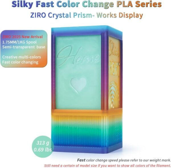 ZIRO Fast Color Changing PLA, Transluent Multicolor Filament 1.75mm, 3D Printing Material, 1kg Spool, Dimensional Accuracy +/-0.03mm, Fit Most 3D Printers, Crystal Prism - Image 6