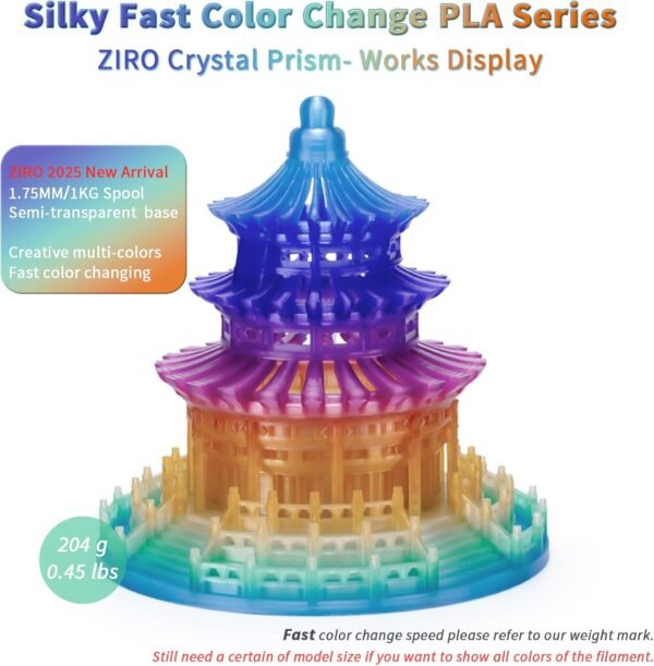 ZIRO Fast Color Changing PLA, Transluent Multicolor Filament 1.75mm, 3D Printing Material, 1kg Spool, Dimensional Accuracy +/-0.03mm, Fit Most 3D Printers, Crystal Prism - Image 7