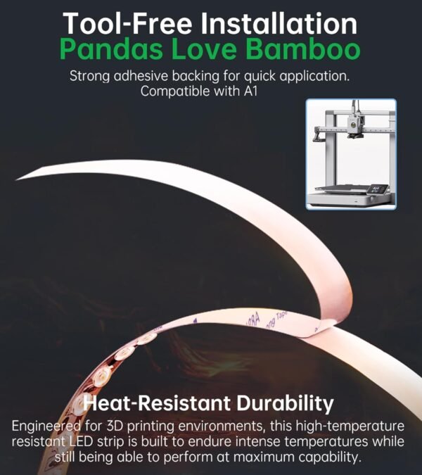BIQU Panda Lux for Bambu-Lab A1 3D Printer Only, LED Light Strip Upgrade Kit, 24V LED Light Bar, Control via Stock Screen, with 780mm Cable, Easy to Install - Image 5