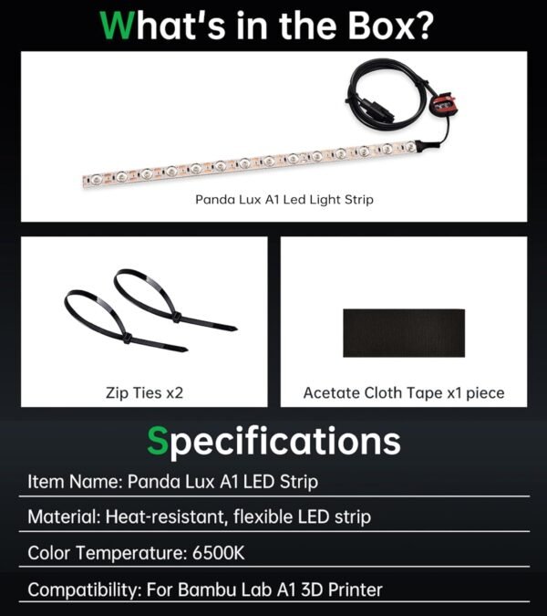 BIQU Panda Lux for Bambu-Lab A1 3D Printer Only, LED Light Strip Upgrade Kit, 24V LED Light Bar, Control via Stock Screen, with 780mm Cable, Easy to Install - Image 6